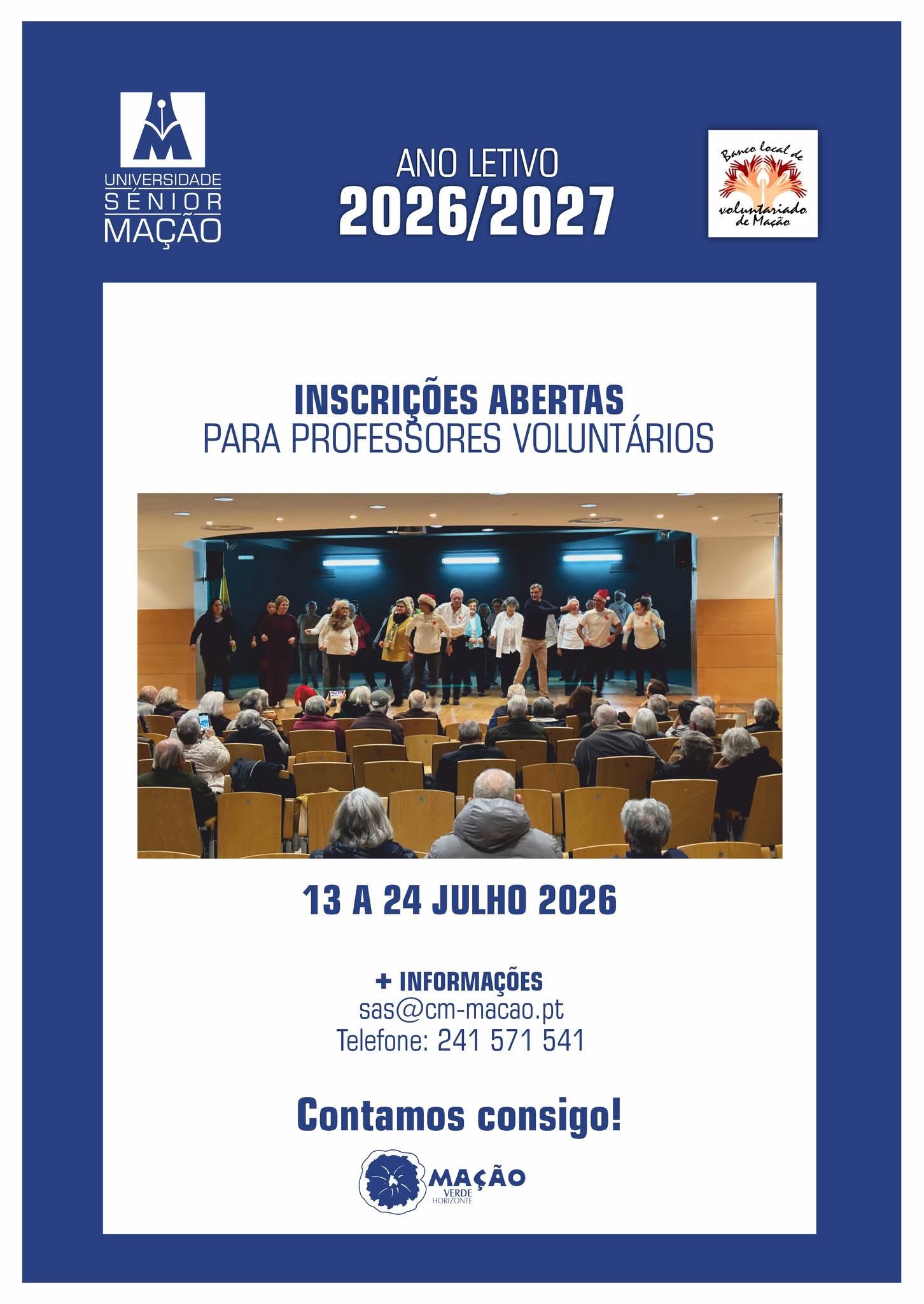 BANCO DE VOLUNTARIADO DE MAÇÃO RECRUTA PROFESSORES PARA UNIVERSIDADE SÉNIOR